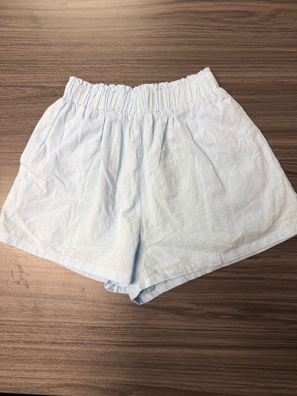 High-Waist Light Blue Women's Elastic Waist Shorts